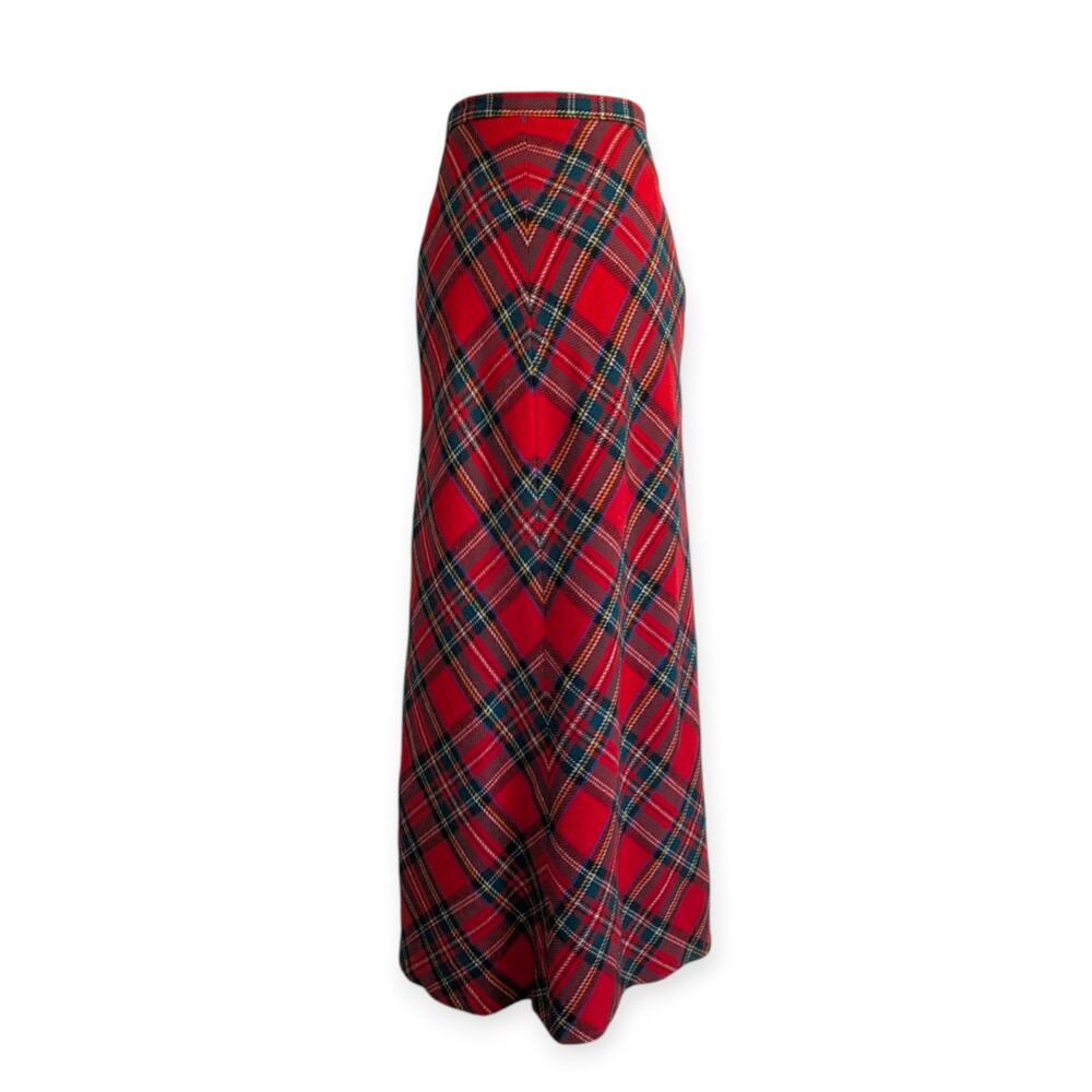 Vintage 70s Plaid Wool Maxi Skirt